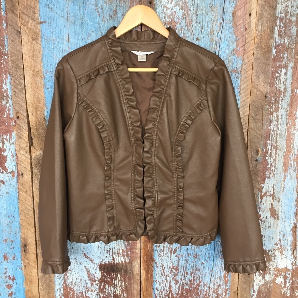 Christopher & Banks Brown Jacket w/ Ruffle Jacket